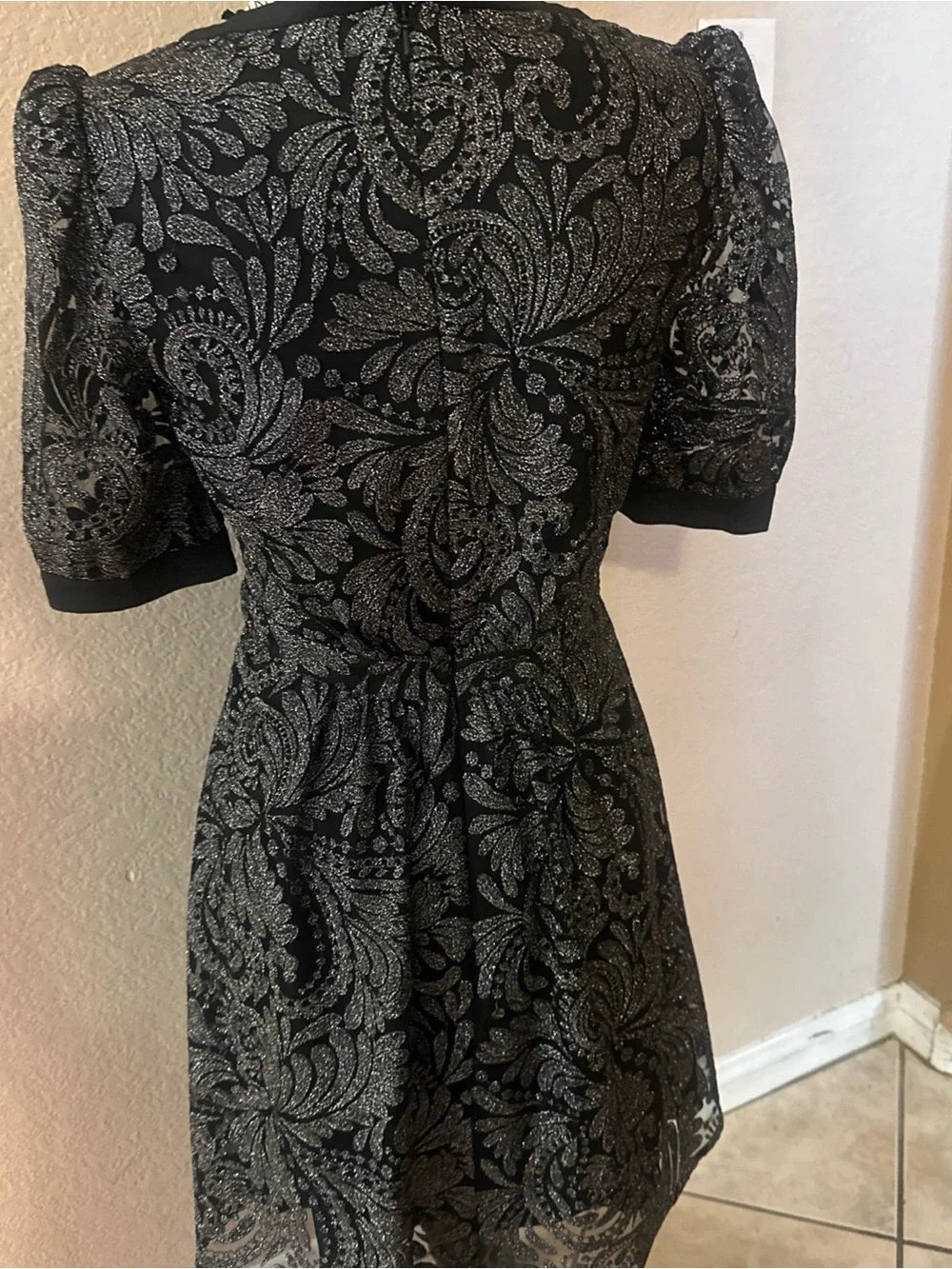 SALONI Black Glitter Star-Appliqué Fit & Flare Mini Dress - Picture 3 of 6